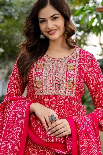 Women Ethnic Motifs Printed Regular Pure Cotton Kurta with Trousers & With Dupatta