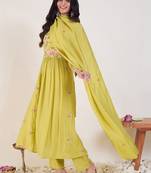 Women Ethnic Motifs Embroidered Panelled Thread Work Kurta with Trousers & With Dupatta