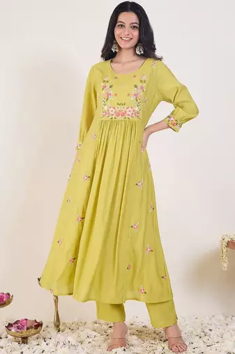 Women Ethnic Motifs Embroidered Panelled Thread Work Kurta with Trousers & With Dupatta