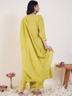 Women Ethnic Motifs Embroidered Panelled Thread Work Kurta with Trousers & With Dupatta 3