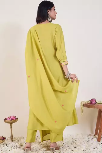 Women Ethnic Motifs Embroidered Panelled Thread Work Kurta with Trousers & With Dupatta
