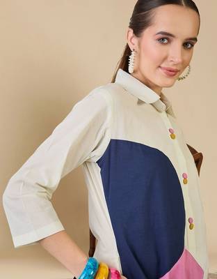 Women Colourblocked Regular Pure Cotton Kurta with Trousers 1