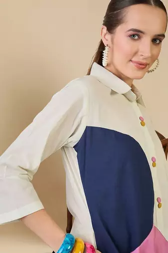 Women Colourblocked Regular Pure Cotton Kurta with Trousers