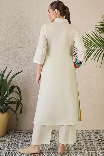 Women Colourblocked Regular Pure Cotton Kurta with Trousers