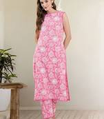 Women Floral Printed Regular Pure Cotton Kurta with Trousers