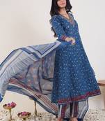 Ethnic Motifs Printed Panelled Pure Cotton Kurta With Trousers & Dupatta