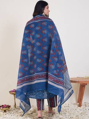Ethnic Motifs Printed Panelled Pure Cotton Kurta With Trousers & Dupatta 6