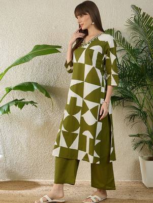Women Printed Regular Beads and Stones Pure Cotton Kurta with Palazzos 5