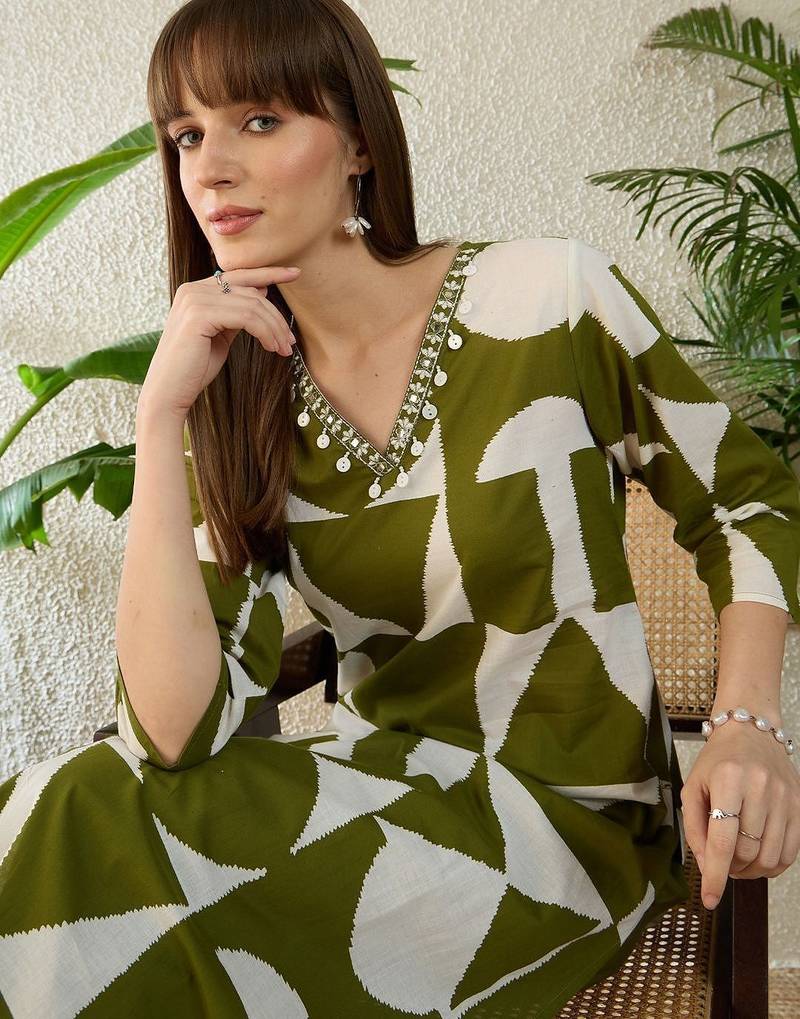 Women Printed Regular Beads and Stones Pure Cotton Kurta with Palazzos