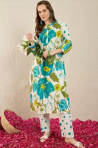 Women Floral Printed Regular Pure Cotton Kurta with Trousers