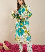 Women Floral Printed Regular Pure Cotton Kurta with Trousers