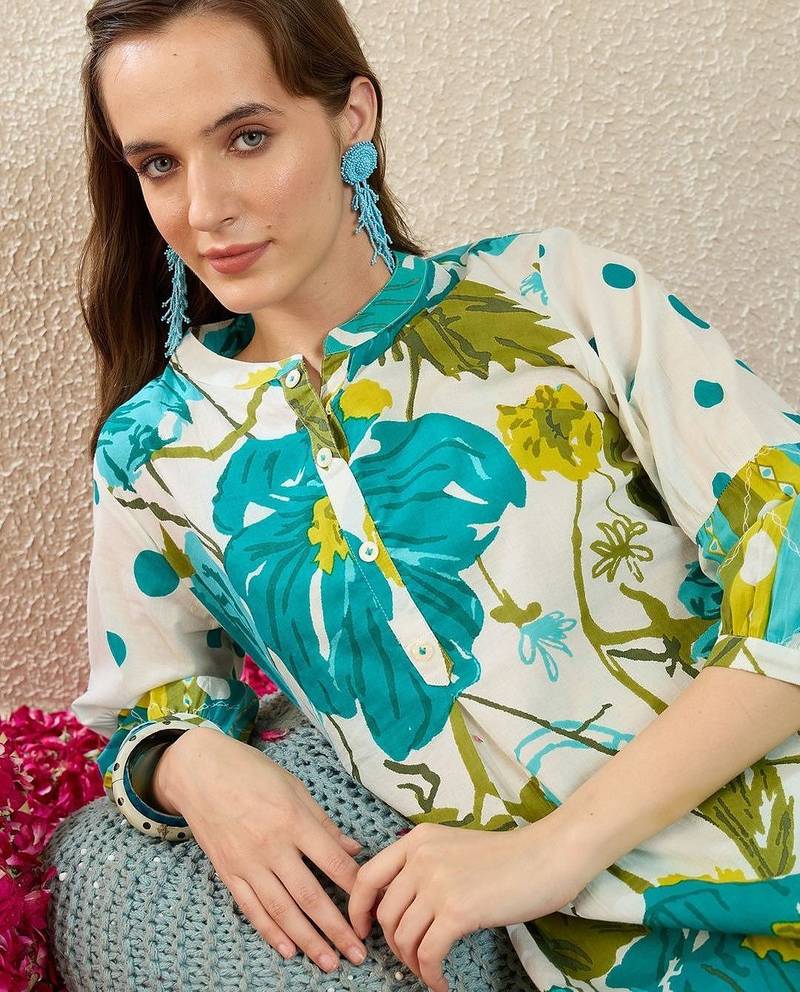 Women Floral Printed Regular Pure Cotton Kurta with Trousers