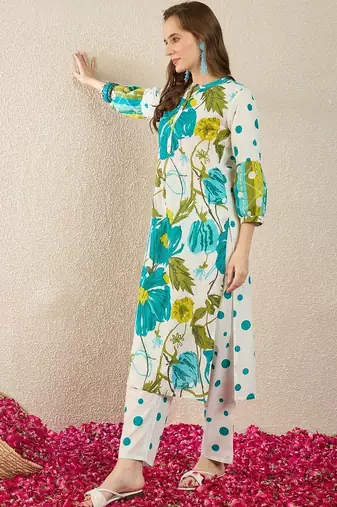 Women Floral Printed Regular Pure Cotton Kurta with Trousers