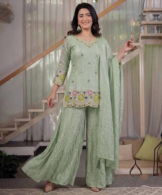 Light green fendi crush sequin sharara suit 1