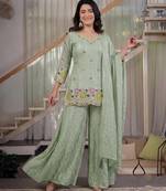 Light green fendi crush sequin sharara suit