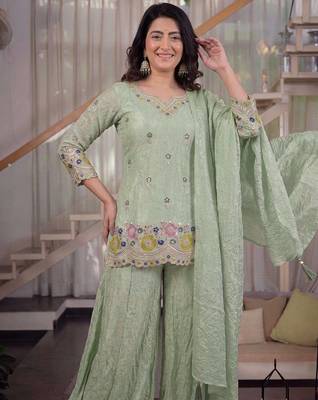Light green fendi crush sequin sharara suit 2
