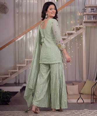 Light green fendi crush sequin sharara suit 3