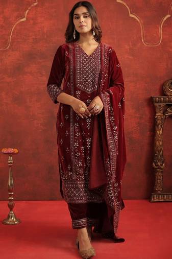Women Ethnic Motifs Embroidered Kurta with Trousers & Dupatta