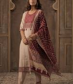 Geometric Yoke Design Thread Work Straight Kurta With Trousers & Dupatta