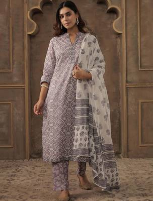 Women Ethnic Motifs Printed Cotton Kurta with Trousers & Dupatta 1