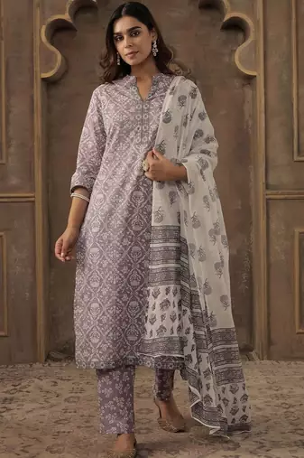 Women Ethnic Motifs Printed Cotton Kurta with Trousers & Dupatta