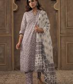 Women Ethnic Motifs Printed Cotton Kurta with Trousers & Dupatta