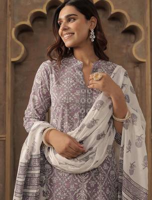 Women Ethnic Motifs Printed Cotton Kurta with Trousers & Dupatta 2