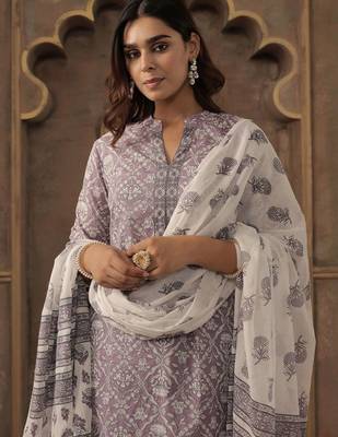 Women Ethnic Motifs Printed Cotton Kurta with Trousers & Dupatta 4