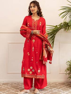Women Ethnic Motifs Embroidered Kurta with Palazzos & With Dupatta 1