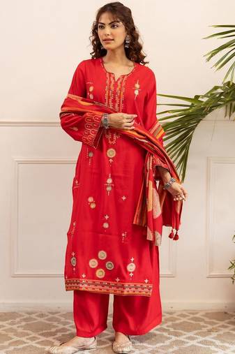 Women Ethnic Motifs Embroidered Kurta with Palazzos & With Dupatta