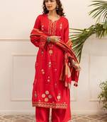 Women Ethnic Motifs Embroidered Kurta with Palazzos & With Dupatta
