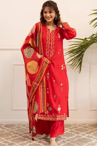 Women Ethnic Motifs Embroidered Kurta with Palazzos & With Dupatta