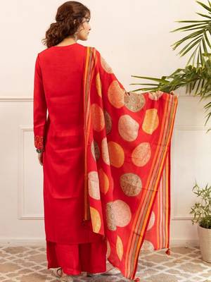Women Ethnic Motifs Embroidered Kurta with Palazzos & With Dupatta 3
