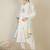 Women White Embroidered Straight Kurta Trousers With Dupatta set