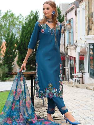 Women Floral Embroidered Kurta with Trousers & Dupatta 3