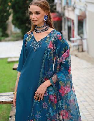 Women Floral Embroidered Kurta with Trousers & Dupatta 4