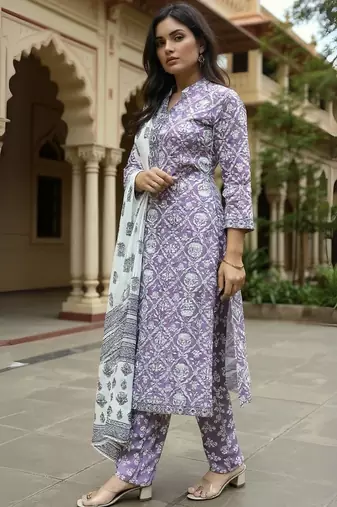 Women Ethnic Motifs Printed Regular Pure Cotton Kurta & Trousers With Dupatta