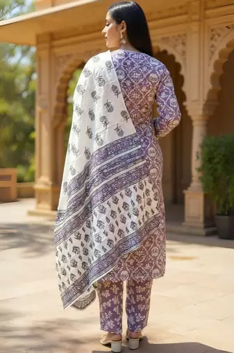 Women Ethnic Motifs Printed Regular Pure Cotton Kurta & Trousers With Dupatta