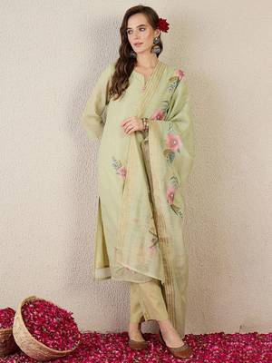 Women Floral Embroidered Cotton Kurta with Trousers & Dupatta 1