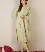 Women Floral Embroidered Cotton Kurta with Trousers & Dupatta