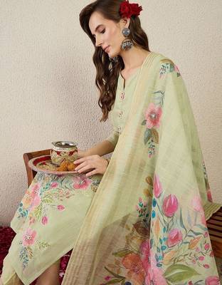 Women Floral Embroidered Cotton Kurta with Trousers & Dupatta 6