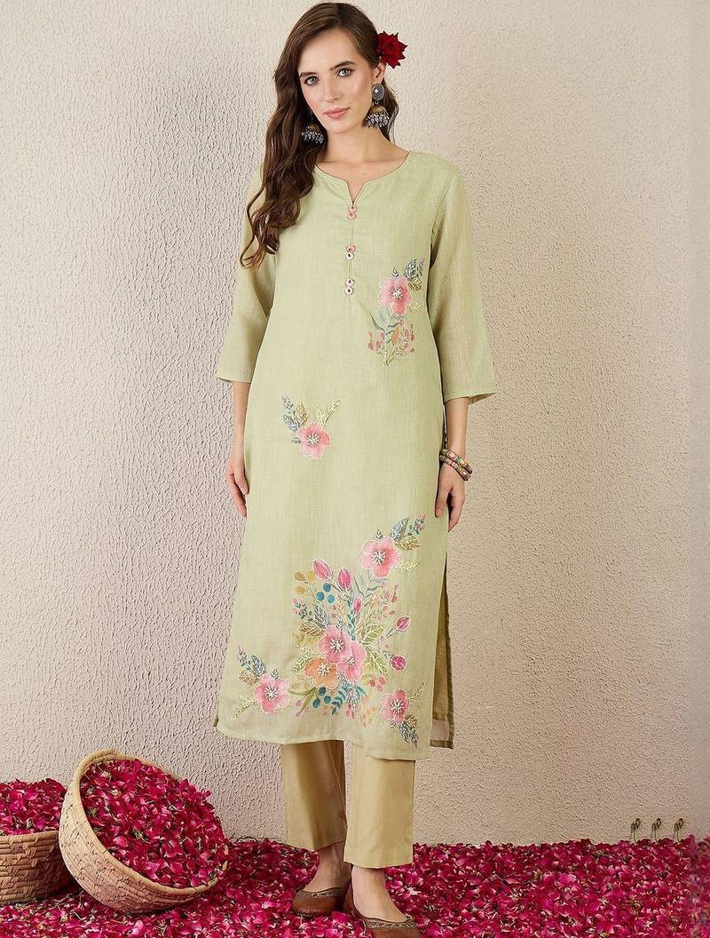 Women Floral Embroidered Cotton Kurta with Trousers & Dupatta