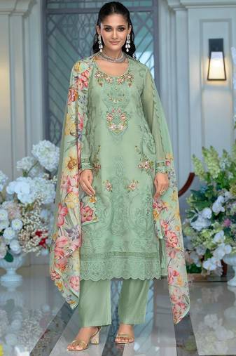 Women Floral Embroidered Regular Thread Work Kurta with Trousers & With Dupatta