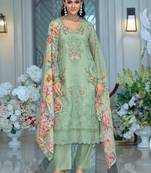 Women Floral Embroidered Regular Thread Work Kurta with Trousers & With Dupatta