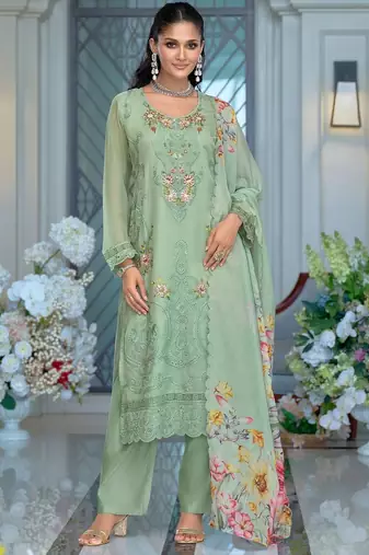 Women Floral Embroidered Regular Thread Work Kurta with Trousers & With Dupatta