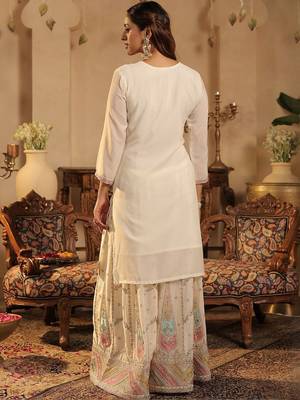 Women Ethnic Motifs Embroidered Kurta with Sharara 5