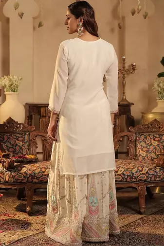 Women Ethnic Motifs Embroidered Kurta with Sharara