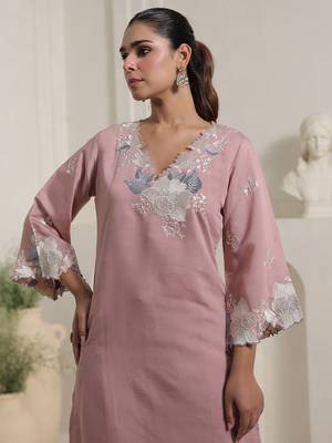 Women Floral Embroidered Straight Kurta with Palazzo 3