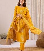 Women Paisley Printed Pure Cotton Kurta with Trouser & Dupatta