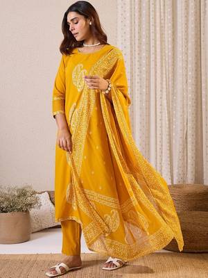 Women Paisley Printed Pure Cotton Kurta with Trouser & Dupatta 5